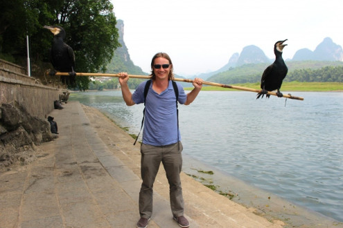 Josh And Some Cormorant  Birds- These Birds Work With Locals To Catch Fish!
