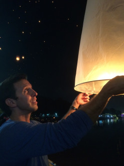 David releasing his lantern