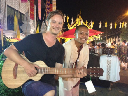 Josh was so thrilled for find some Thai instruments to send home 