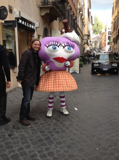 Josh with a mysterious gelato character on the streets